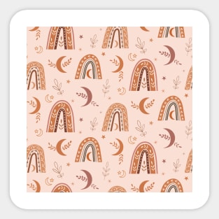 Boho nude, beige and brown neutral rainbow and moon pattern with leaves Sticker